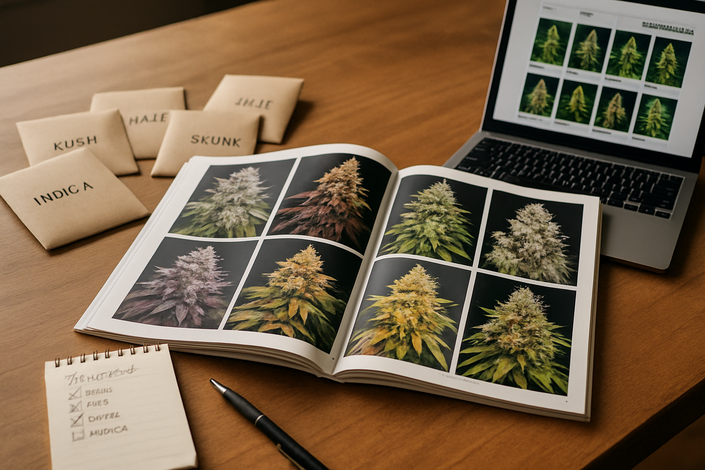 Professional seed catalogue and labelled seed envelopes on a table for B2B procurement