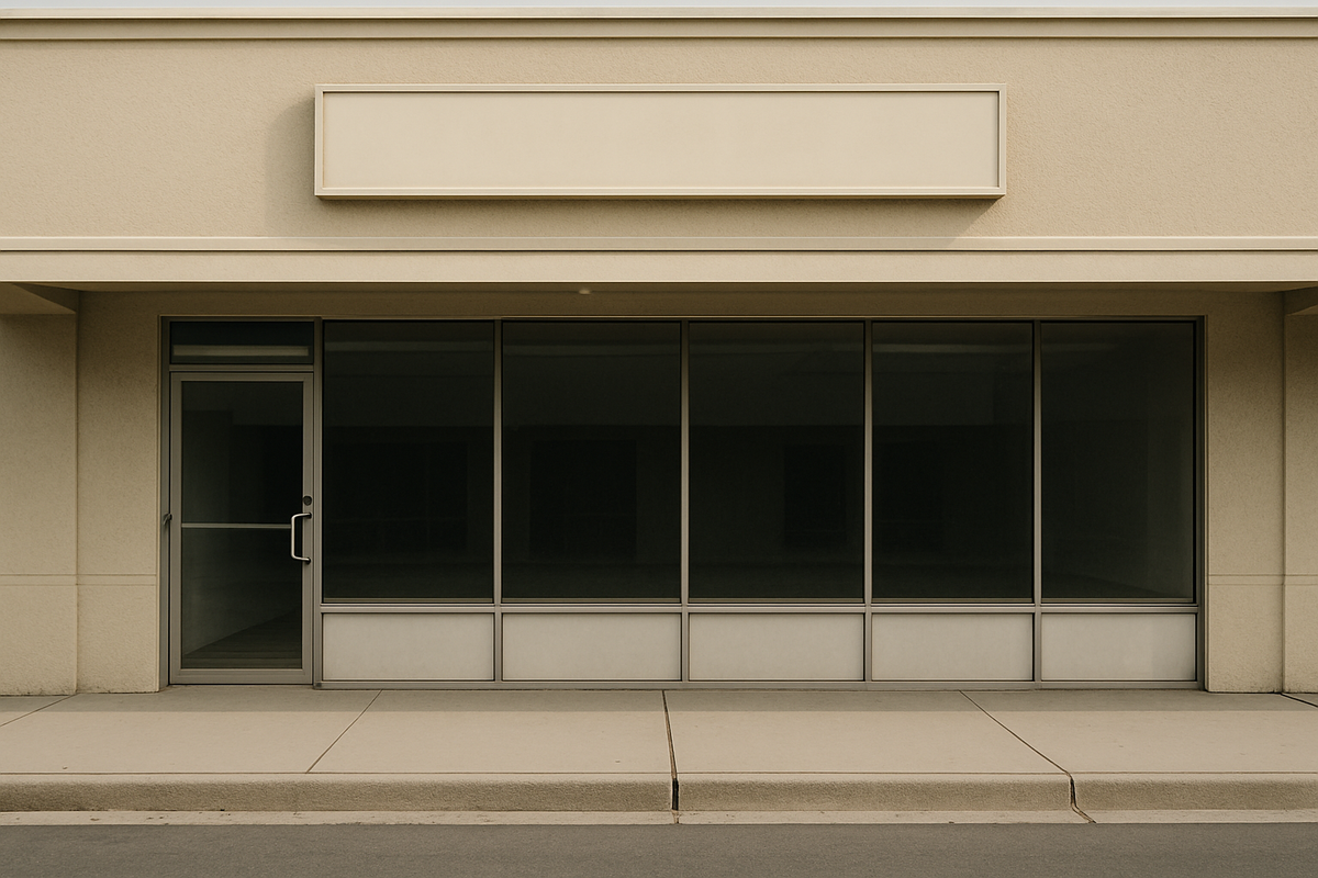 Closed retail storefront on a commercial street, suggesting halted market activity